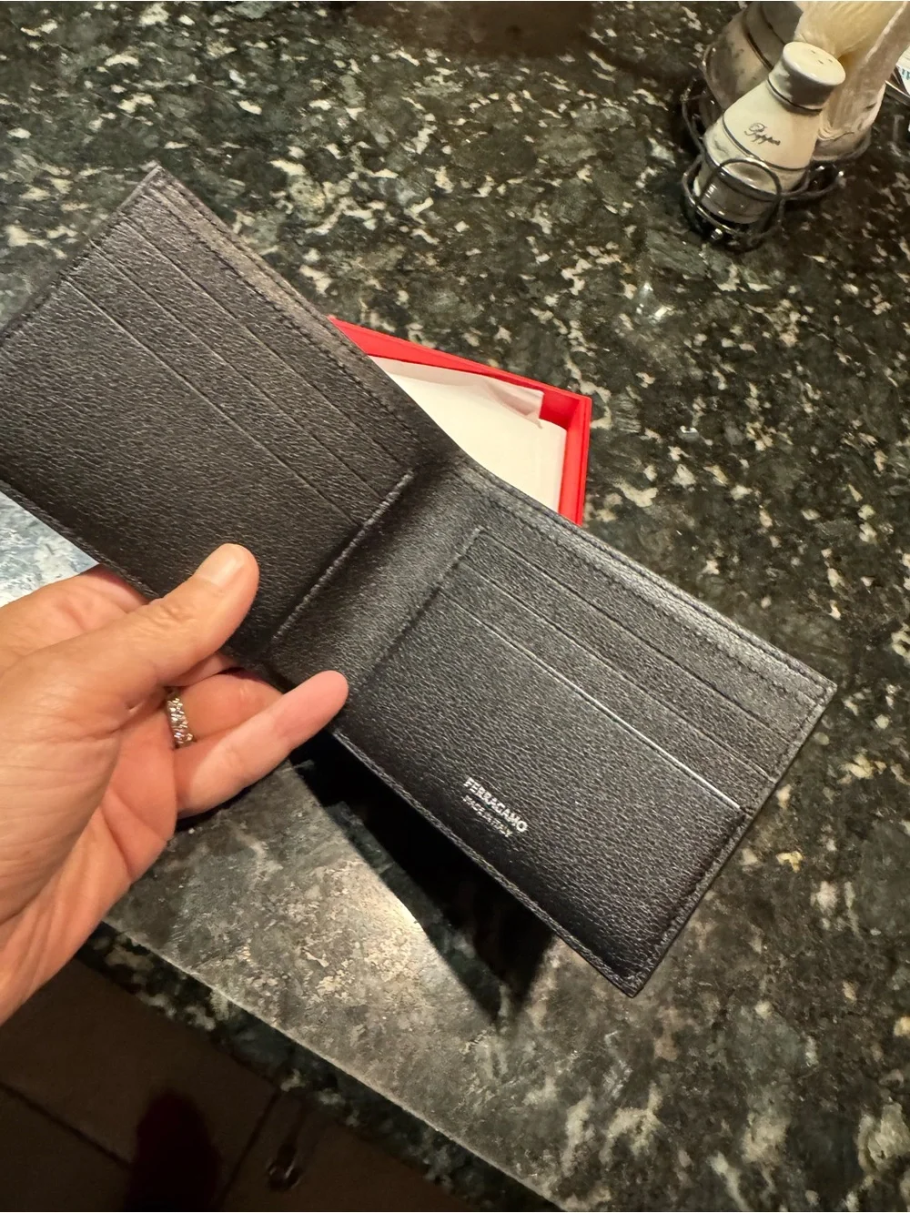 Salvatore Ferragamo Black Embossed Leather Bi-Fold Card Holder